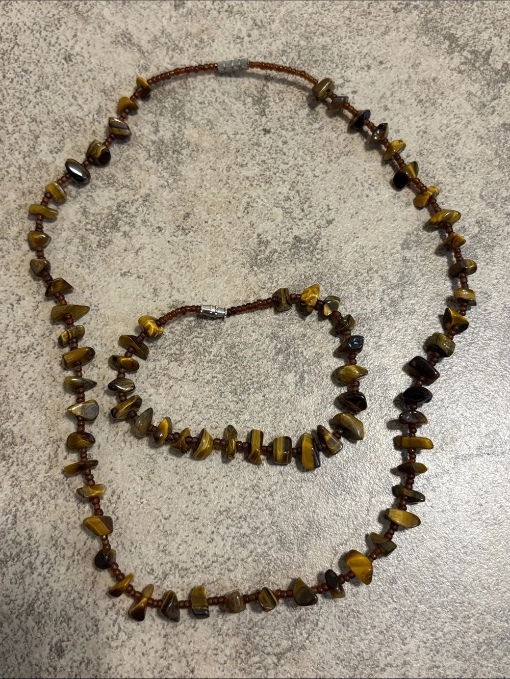 Matching Brown Stone Necklace And Bracelet Set